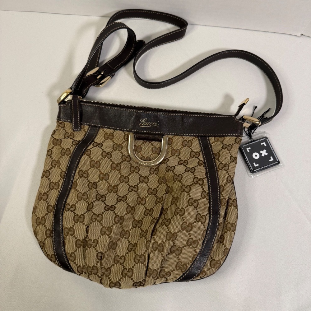 Gucci Crossbody Bag Medium Brown GG Monogram Abbey D-Ring Canvas Leather Luxury